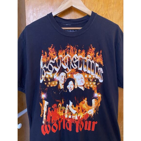 BOYGENIUS Concert T Shirt Black World Tour Dates Double Sided Flames Sz L 2023 - Picture 4 of 6